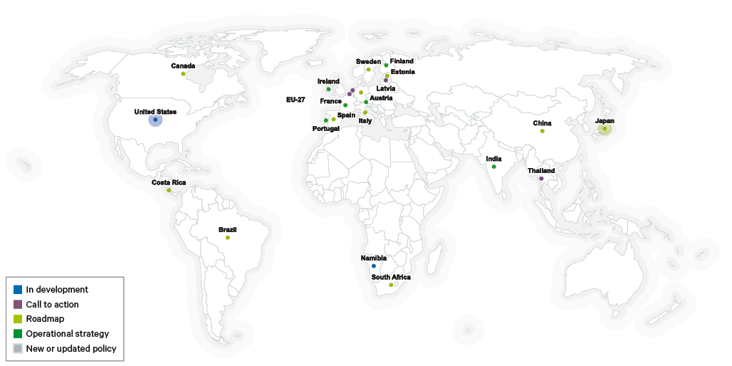 Figure 1. A map of assessed bioeconomy strategies included in Chatham House research to date