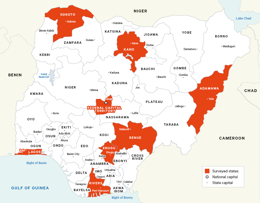 Map. States surveyed by Chatham House SNAG project in 2023